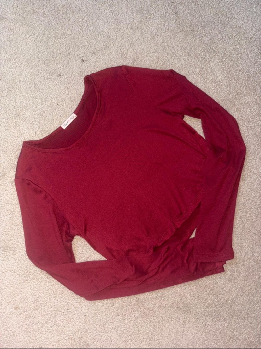 Heart & Hips Long Sleeve Crewneck Top - Burgundy